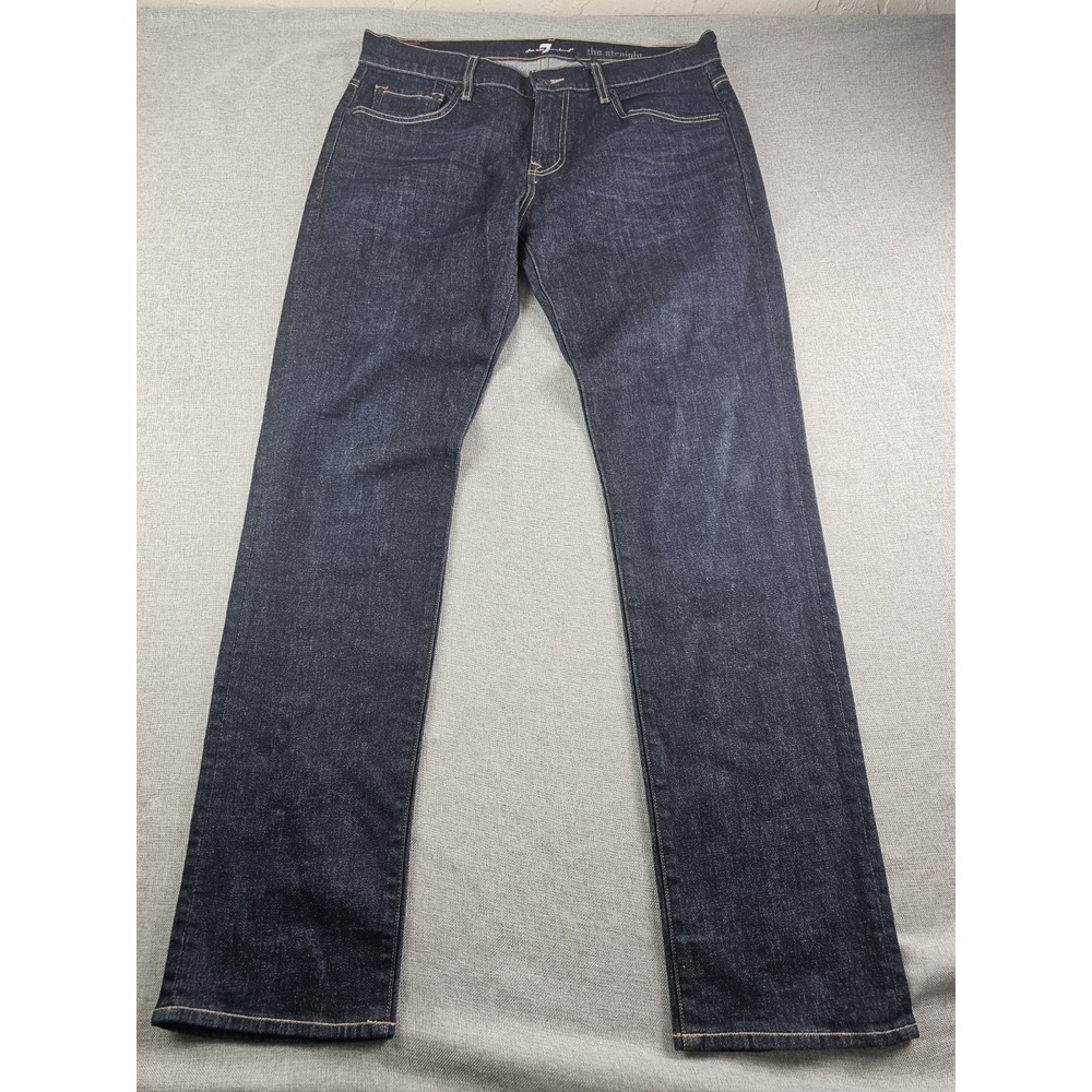 7 For All Mankind The Straight Jeans Mens 34 Blue Stretch Denim New